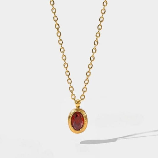 bezel garnet necklace - ZinniaStore