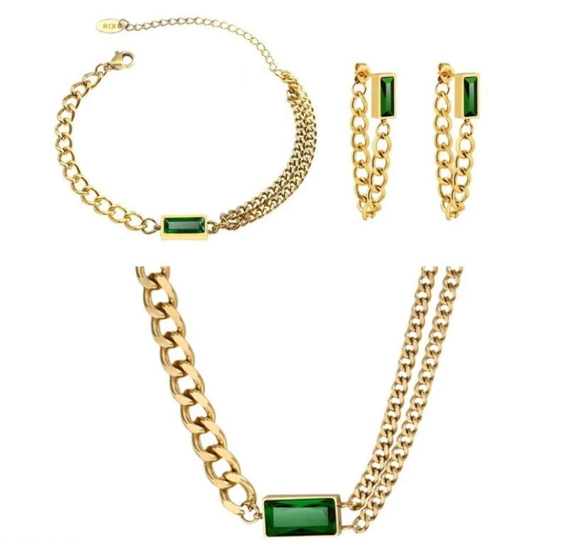 green clavicle necklace set